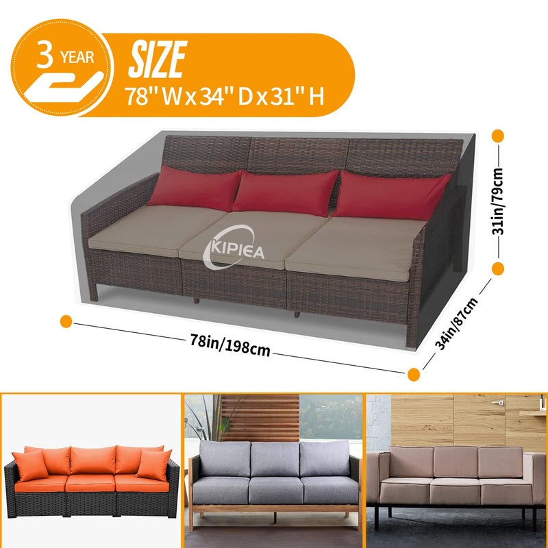Kipiea Patio Sofa Cover  Heavy Duty Outdoor Couch Covers Waterproof Winter  3-Seat Patio Furniture Cover Loveseat  Outdoor Sofa Covers with Anti UV and No Tears  No Fading (78"" W x 34"" D x 31"" H) - Image 2